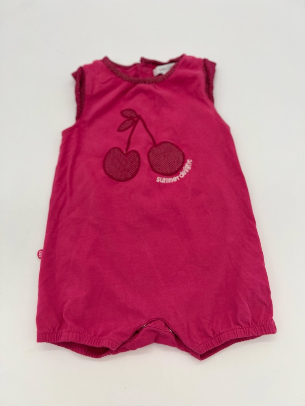 Obaibi Baby Girl Red Cherry Cotton Romper One Piece  9M Made In France